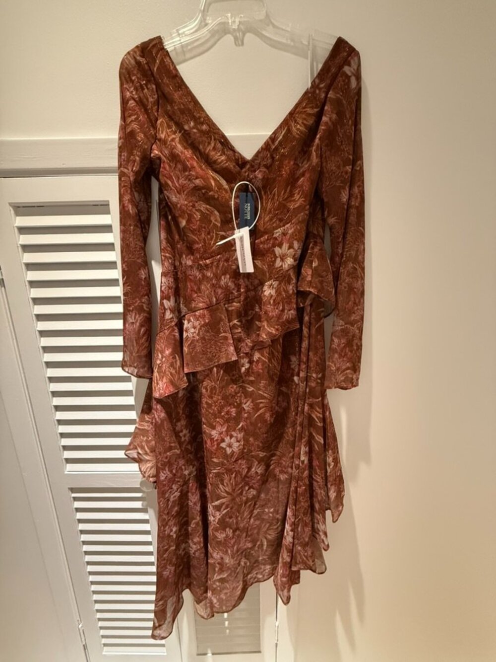 Marchesa Notte Rust Metallic Asymmetrical Layered Cocktail Dress NWT Size 10